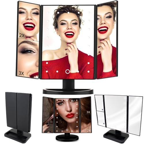 Espelho Portátil Maquiagem LED Dobrável Espelho LED Camarim com Cabo USB