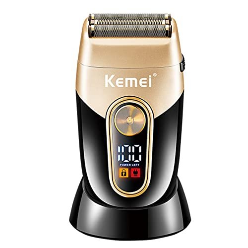 KEMEI Barbeadores elétricos para homens, barbeadores profissionais sem fio, barbeadores alternativos, lâminas duplas recarregáveis, aparador de cabeça careca de precisão com visor