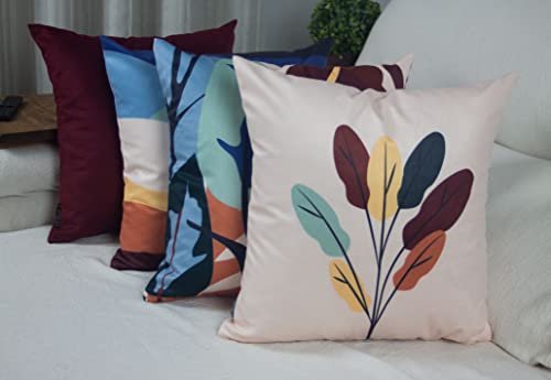 Kit 4 Capas de Almofada Floral Suede Ziper Invisível (Flor Abstrato + Vinho - 45 x 45cm)
