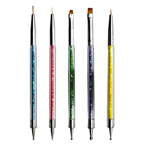 Kit com 5 Pincéis e Boleadores Unhas para Decoração Nail Art Desenho, Manicure Pedicure