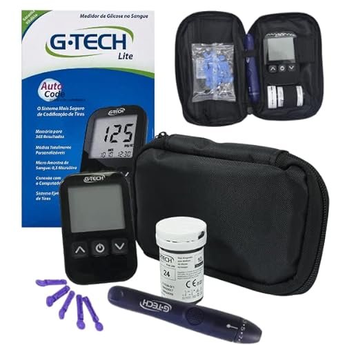 Kit Medidor G-tech Lite Glicose Glicemia 10 Tiras + 10 Lancetas