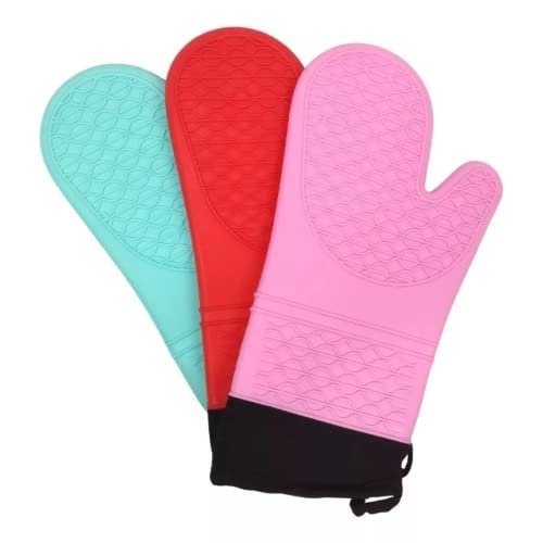 Luva Termica De Silicone Resistente Ao Calor Com Camada Interna De Algodao Antiderrapante Ideal Para Uso Culinario Em Fornos E Microondas - Cores Sortidas