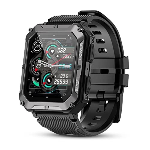 Militares Relogio Smartwatch Masculino IP68 impermeável resistente Bluetooth chamada (resposta/chamadas dial) 1.83 '' Tactical Fitness Watch Tracker para Android iOS Esportes ao ar livre (preto)
