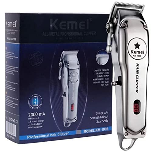 Máquina De Cortar Cabelo Cromada Profissional Kemei Km 1996