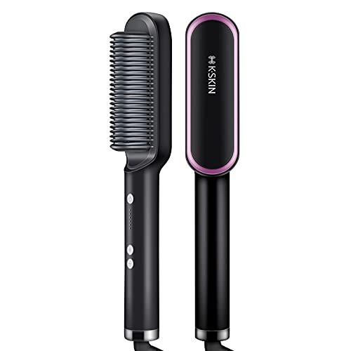 Romacci Escova de alisamento de cabelo para mulher para modelagem de cabelo Escova de alisamento iônica 2 em 1 Pente modelador quente com recurso anti-escaldadura 5 níveis de temperatura ajustáveis