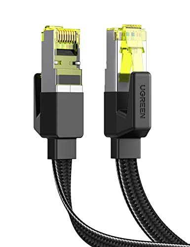 UGREEN Ethernet Cabo Cat7 10M Fio plano trançado RJ45 Cabo 10Gbps 600MHz de alta velocidade Patch Cord Compatível com PS4, PS5, WiFi Extender, Smart TV, Switch, Framboesa, Modem, Roteador